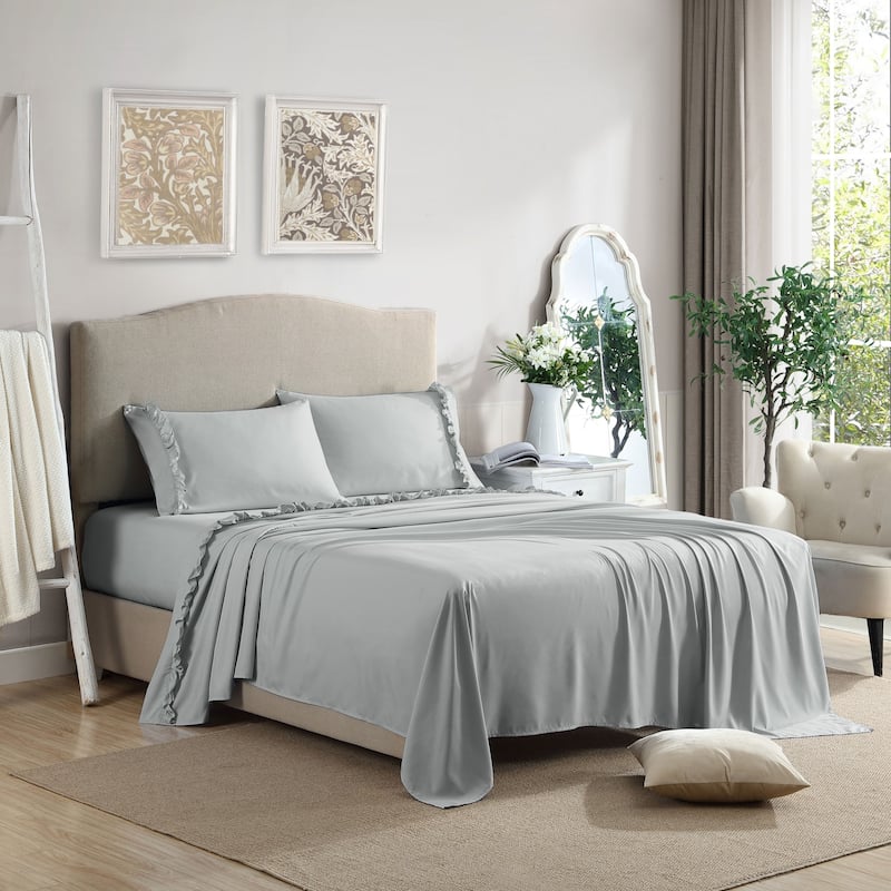 Home Essential Luxurious Silky Ruffle Hem Microfiber Bedding Sheet Set