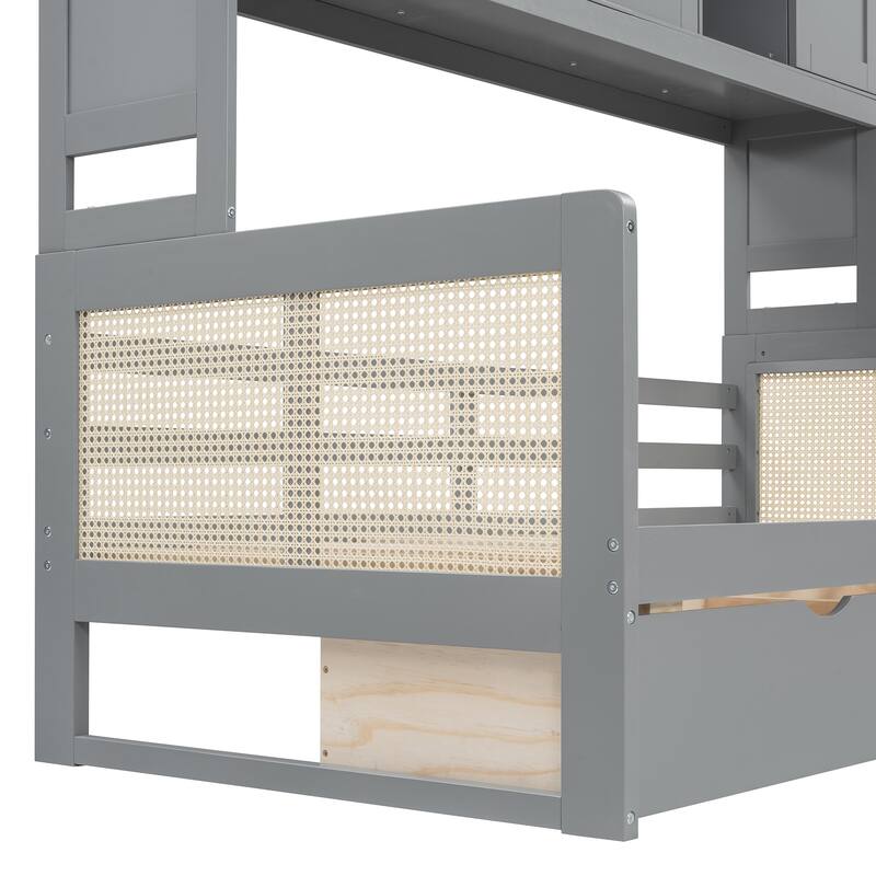 Twin Size Wooden Daybed with 2 Drawers and Built-in Cabinet, Modern Design and Flexible Storage, Sofa Bed Frame for Bedroom