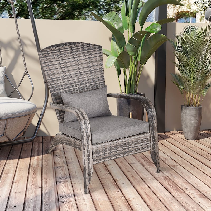 Outsunny Outdoor Classic Rattan Adirondack Chair with Cushion - Mixed Grey & Grey