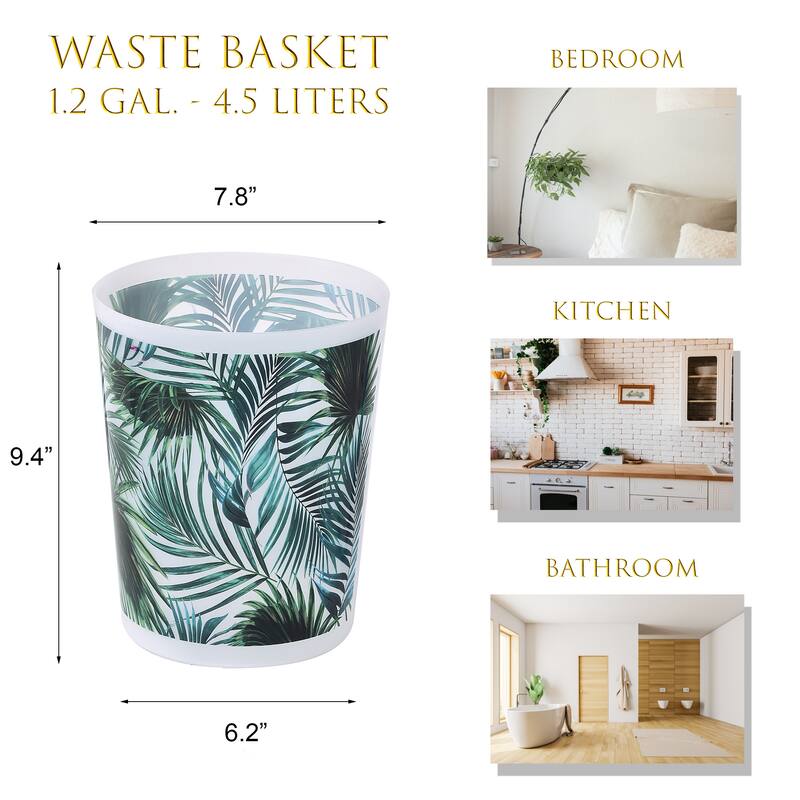 Tropical Print Plastic Trash Can Wastebasket 4.5-liters-1.2-Gal - 9.4" H x 7.8" W x 6.2" L