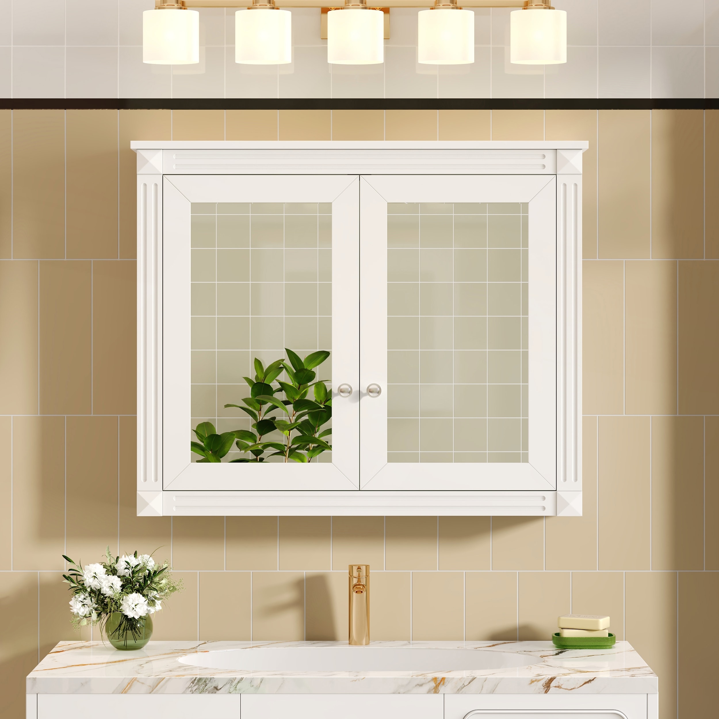 Wall Mounted Bathroom Mirror Cabinet with 2 Mirrors and Adjustable Shelves for Bathrooms