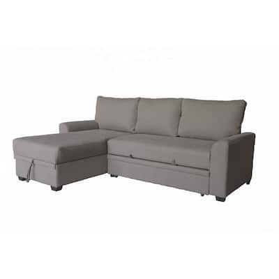 Nami Sleeper Sectional with Storage Chaise, Brown Flannel, 91 Inch