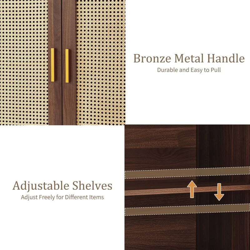 Wood TV Stand for up to 60" TVs with Four Rottan Doors