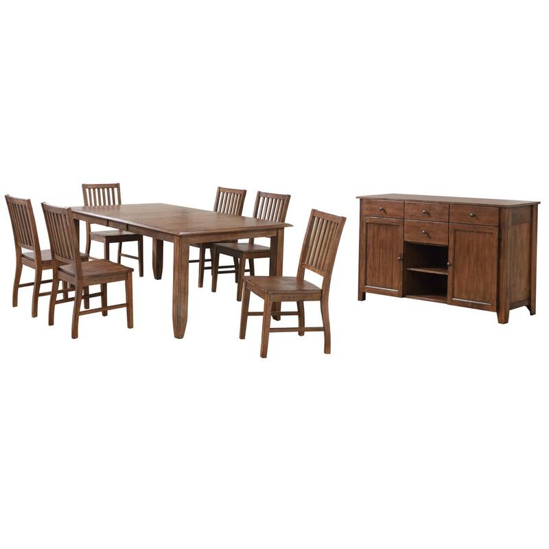 Extendable Dining Table Set for 8 - 72" Rectangular Table with Sideboard - Amish Brown Finish