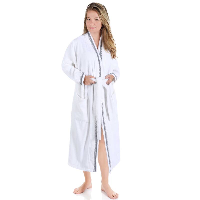 Superior Unisex Turkish Cotton Terry Kimono Bathrobe with Embroidery Robe