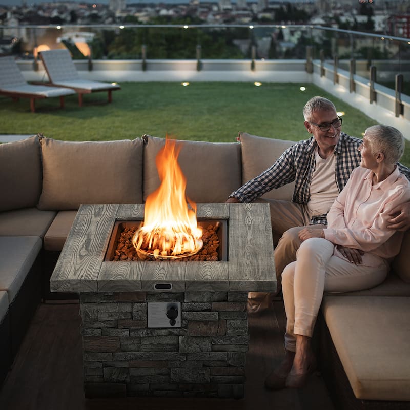Costway 34.5'' Square Propane Gas Fire Pit Table Faux Stone w/ Lava - See Details