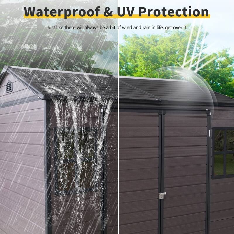 8 x 6 FT Resin Outdoor Storage Waterproof Shed with Floor ,Two Windows and Lockable Door