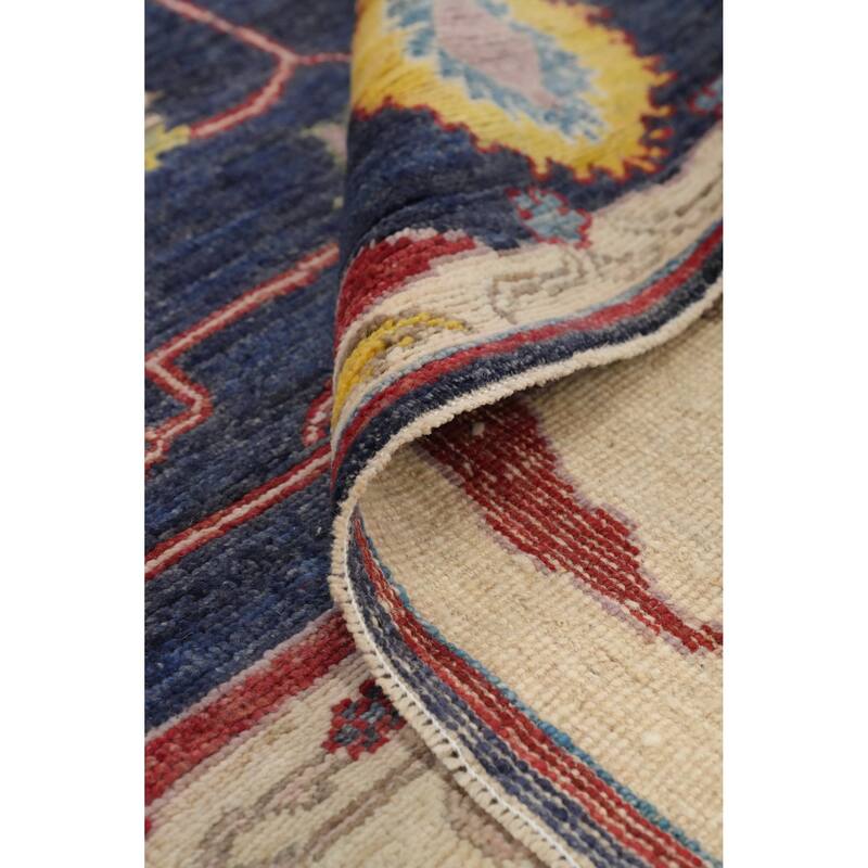 Hand Knotted Oriental 100% Wool Carpet Transitional Floral Navy Blue & Blues Oushak Area Rug - 13' 6'' X 10' 5''