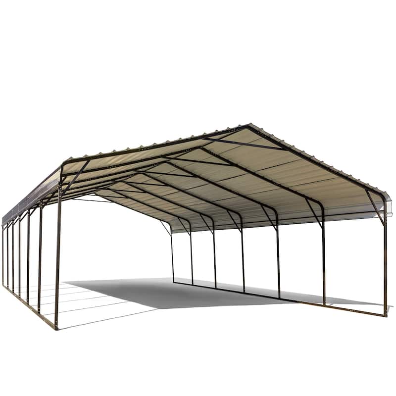 EROMMY Outdoor Carport with Galvanized Steel Roof, Heavy-Duty All-Weather Shelter for Cars, Boats and Equipment