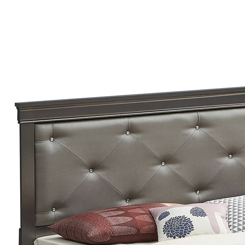 Jewel Tufted King Panel Bed - 85" - Metallic Black