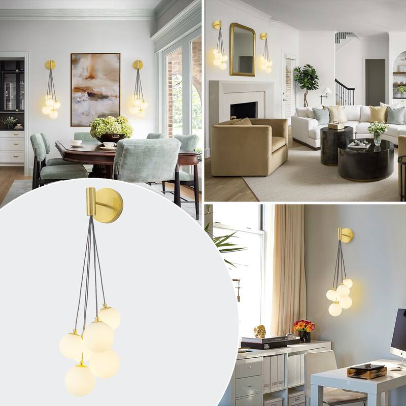 6-Light Hanging Milky Glass Globe Wall Sconce Modern Living Room