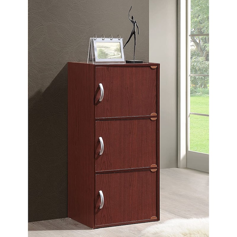 Hodedah 3 Shelf Home and Office Enclosed Organization Storage Cabinet, Mahogany - 28.6