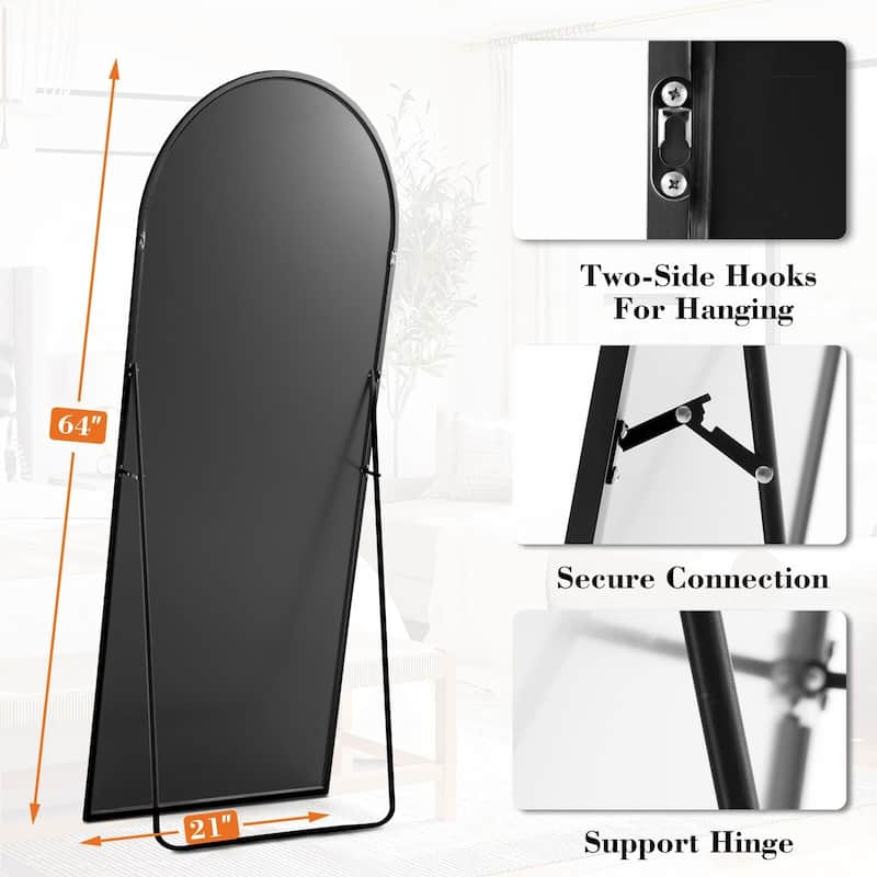 Modern Arched Aluminum Frame Full Length Mirror with Stand for Bedroom, Cloakroom 21" x 64" - 21*64