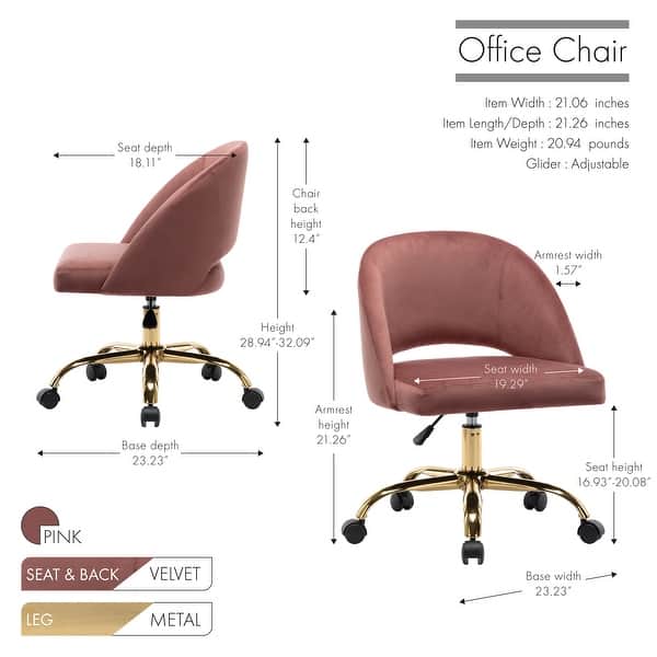 dimension image slide 4 of 5, Porthos Home Naiko Velvet Upholstery Swivel Office Chair