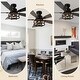 preview thumbnail 7 of 12, Bella Depot 52" Black Industrial Flush Mount Ceiling Fan with Light and Remote 6-speed Reversible DC Motor Low Profile Fan