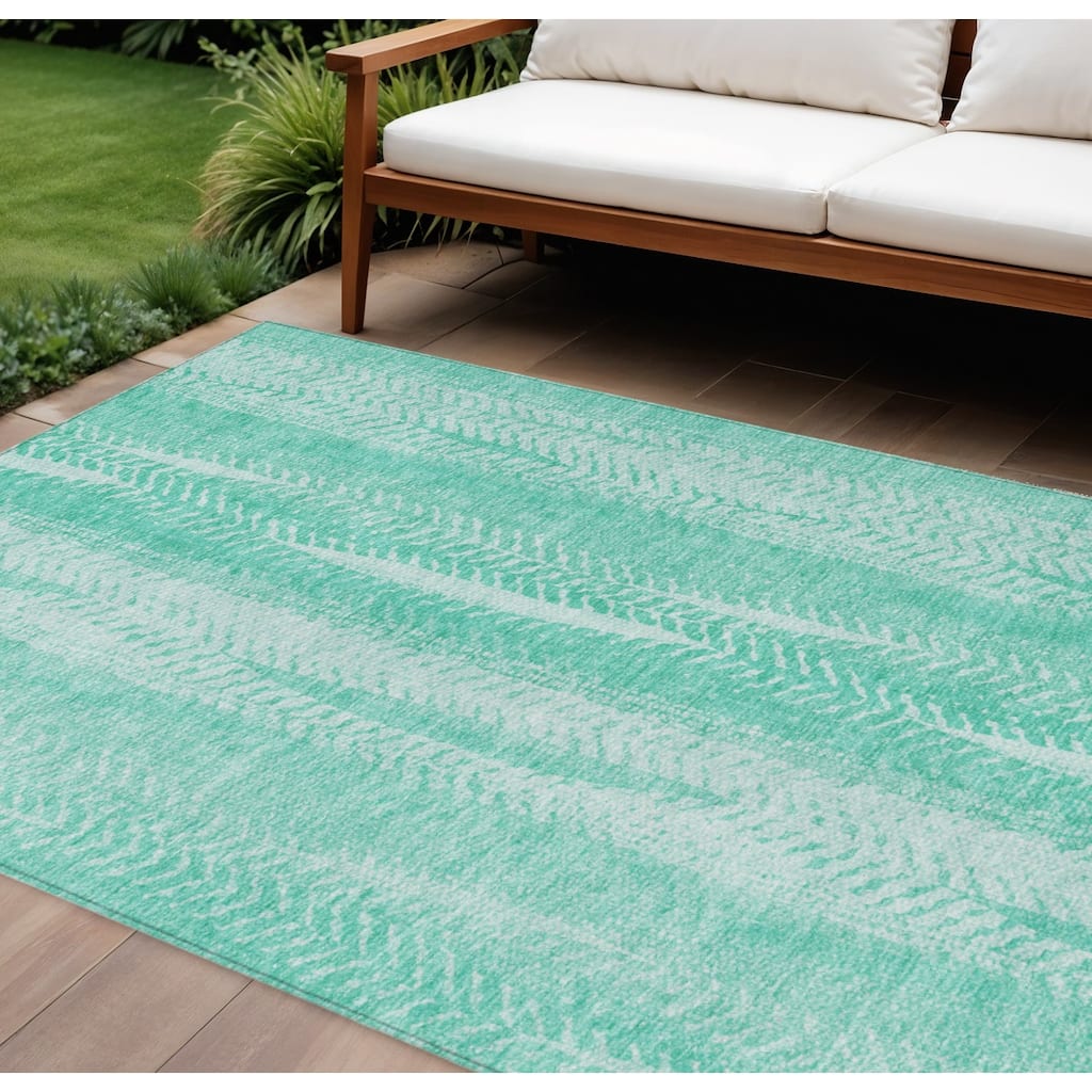 HomeRoots Botanical Leaves Transitional Rectangle Outdoor Rug