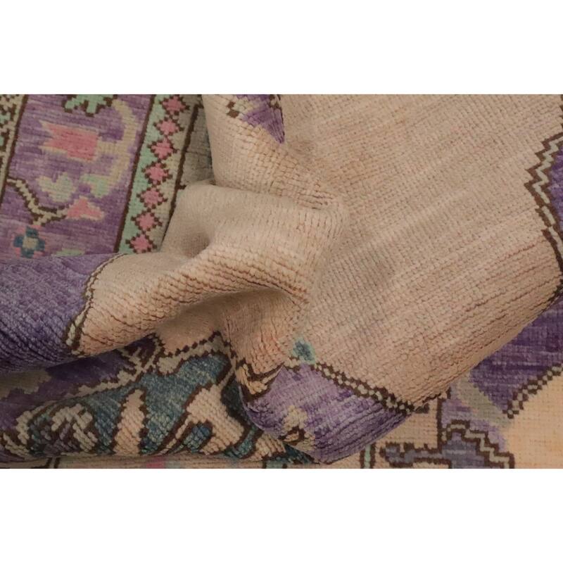Hand Knotted Oriental 100% Wool Carpet Transitional Medallion Purples Oushak Area Rug - 6' 7'' X 4' 3''