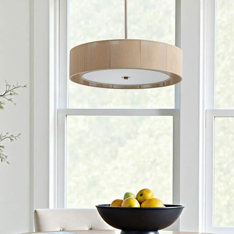 CO-Z 3-Light 20"W Double Drum Fabric Pendant Chandelier