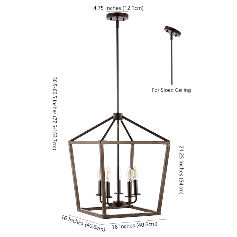 Oria Iron Farmhouse Industrial Lantern LED Pendant, Oil Rubbed Bronze/Faux Wood by JONATHAN Y