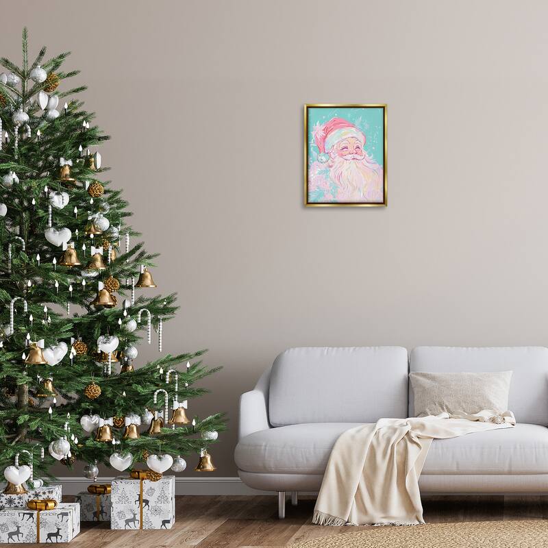 Stupell Pastel Jolly Santa Claus Framed Floater Canvas Wall Art Design By Arlington Prints