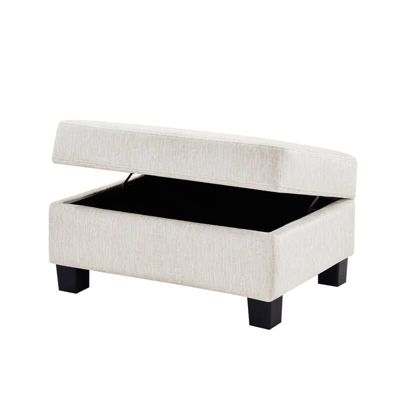 111.8" U-shaped Chenille Sofa with Storage Ottoman, White