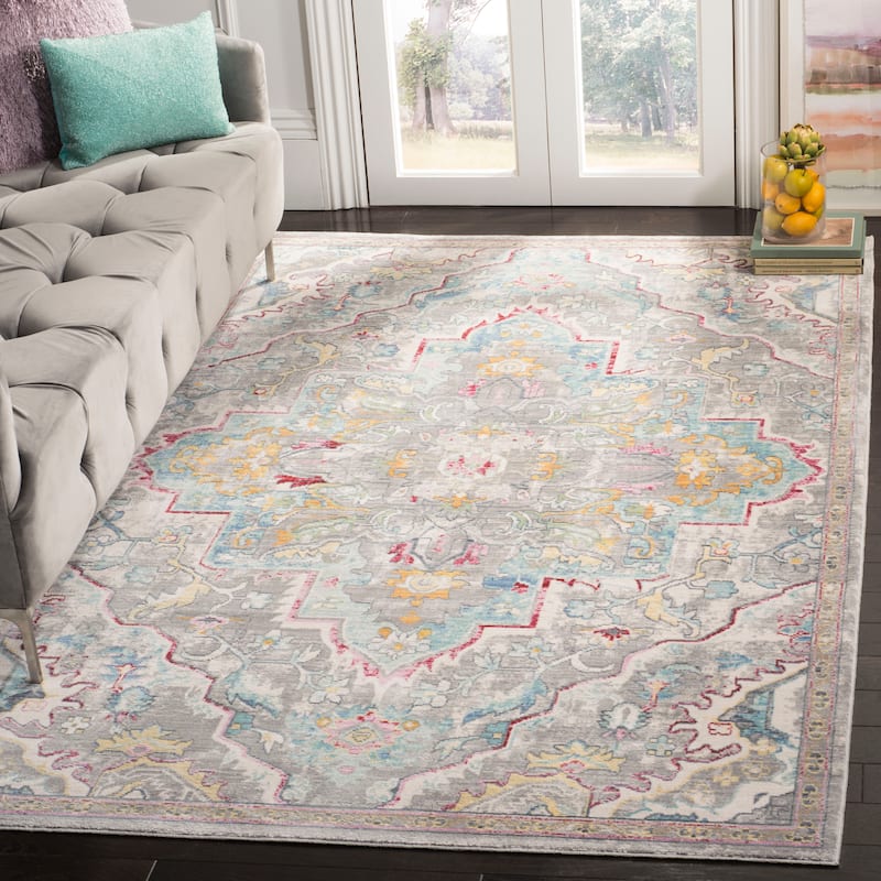 SAFAVIEH Mystique Adila Oriental Polyester Rug - 4' x 6' - Grey/Light Blue
