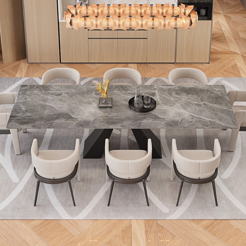 63'' to 94.5” Extendable Dining Table For 8-10 with Sintered Stone Table top and Metal Base - 94.48"