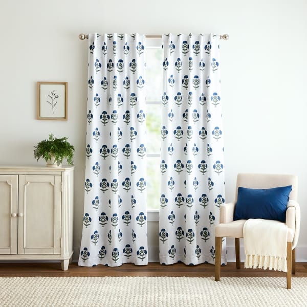 slide 2 of 8, Martha Stewart Ayana Blackout Curtain Panel Pair 84-in - Blue