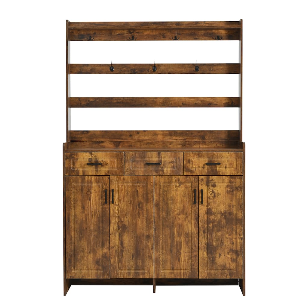 Shoe and Coat Cabinet with Drawers Shelves and Metal Hooks - 51.2" D x 13.8" W x 78.7" H