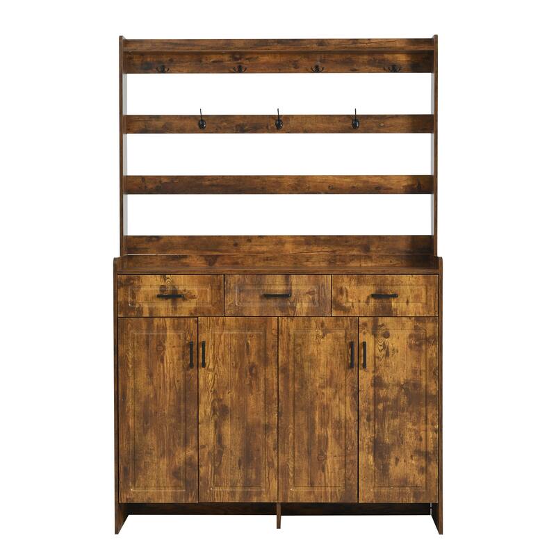 Roomfitters 51.2" Shoe Cabinet with Coat Rack, 4 Doors, 3 Drawers, 8 Shelves, Storage Organizer