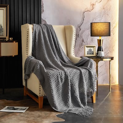 NY&C Home Newport 1 Piece Woven With Tassel Fringe Throw Blanket