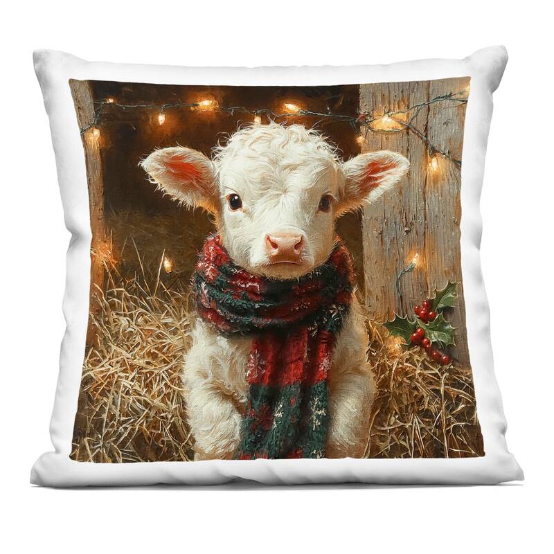 Stupell White Calf with Holiday Lights Decorative Printed Throw Pillow Design by Riley B - Accent - Polyester - Brown - Single