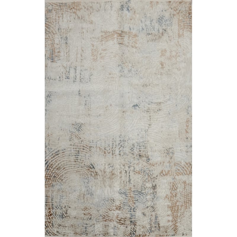 Machine Made Oriental Polyester Carpet Modern Beige & Ivories Distressed Area Rug - 7' 5'' X 5' 2''