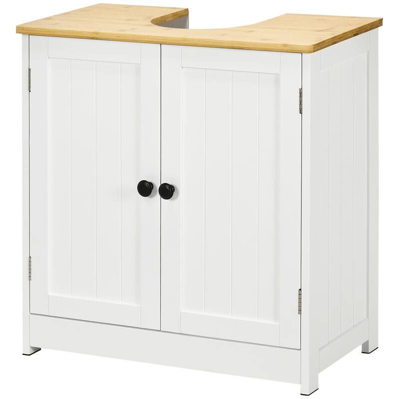 Modern White Bathroom Vanity, kleankin Under Sink Cabinet, Adjustable Shelf, Double Doors, Storage - 23.5in L MDF
