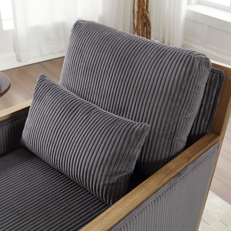 Dark Gray Modern 26.77" Upholstered 360° Swivel Barrel Chair with Sturdy Hardwood Frame for Living Room