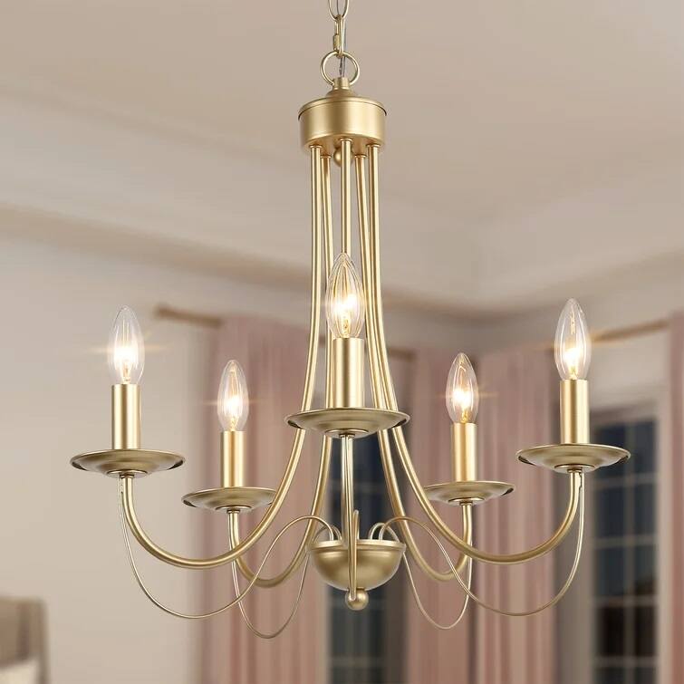 Mid-Century Modern 5-Light Gold Candle Chandelier for Dining Room - W18.5"x H23.5"