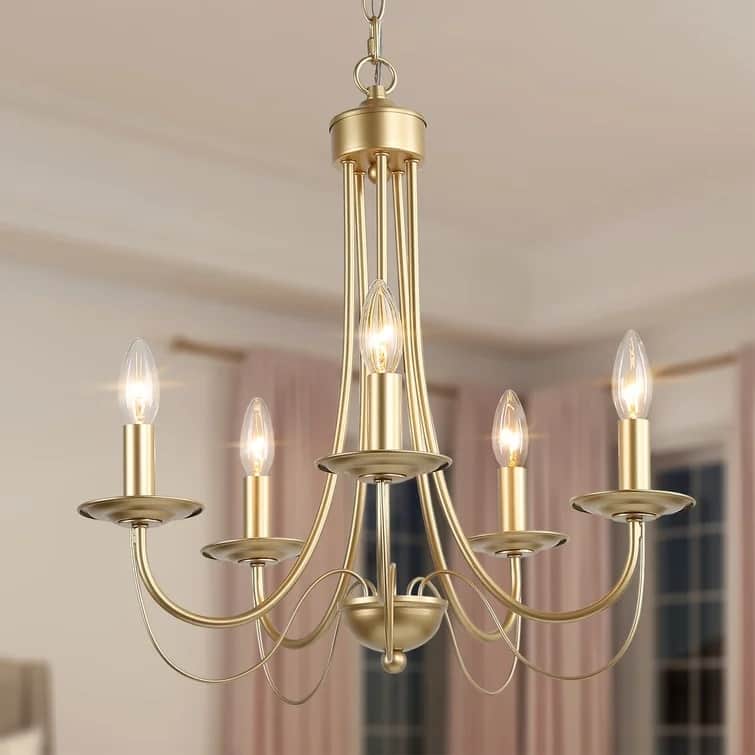 Mid-Century Modern 5-Light Gold Candle Chandelier for Dining Room - W18.5"x H23.5"