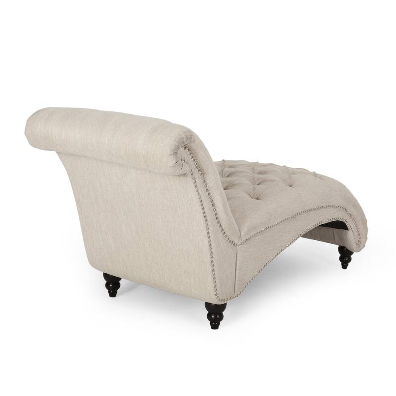 Modern 64.25" Button Tufted Chaise Lounges Chair with Birch Wood Legs and Nailheads