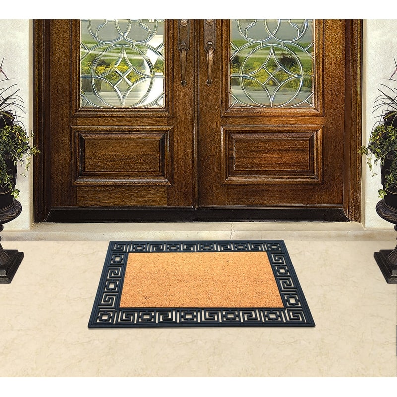 A1HC Rubber Coir Greek Key Border Tray Mat ,Outdoor Doormat 24" X 36"