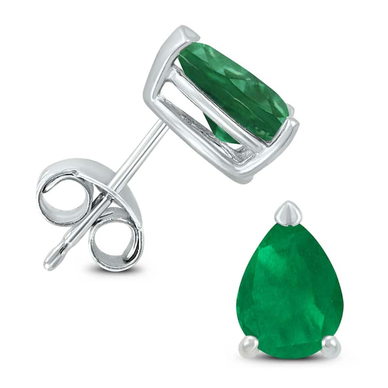 Marquee 14K White Gold 6x4MM Pear Emerald Earrings