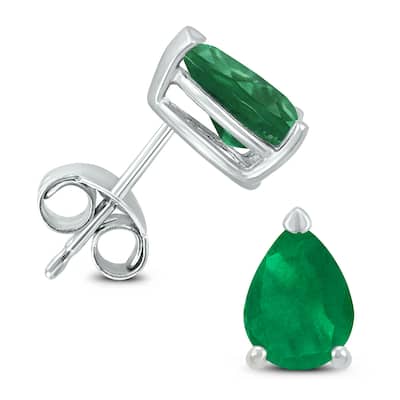 Marquee 14K White Gold 6x4MM Pear Emerald Earrings