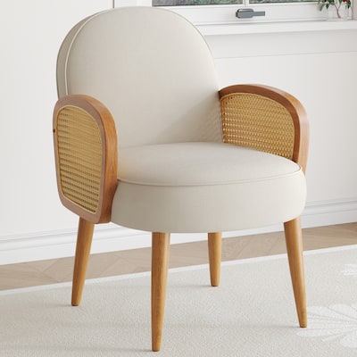 Mid-century Accent Chair with Rattan Armrests&Wooden Legs, for Living Room Reading Bedroom Balcony