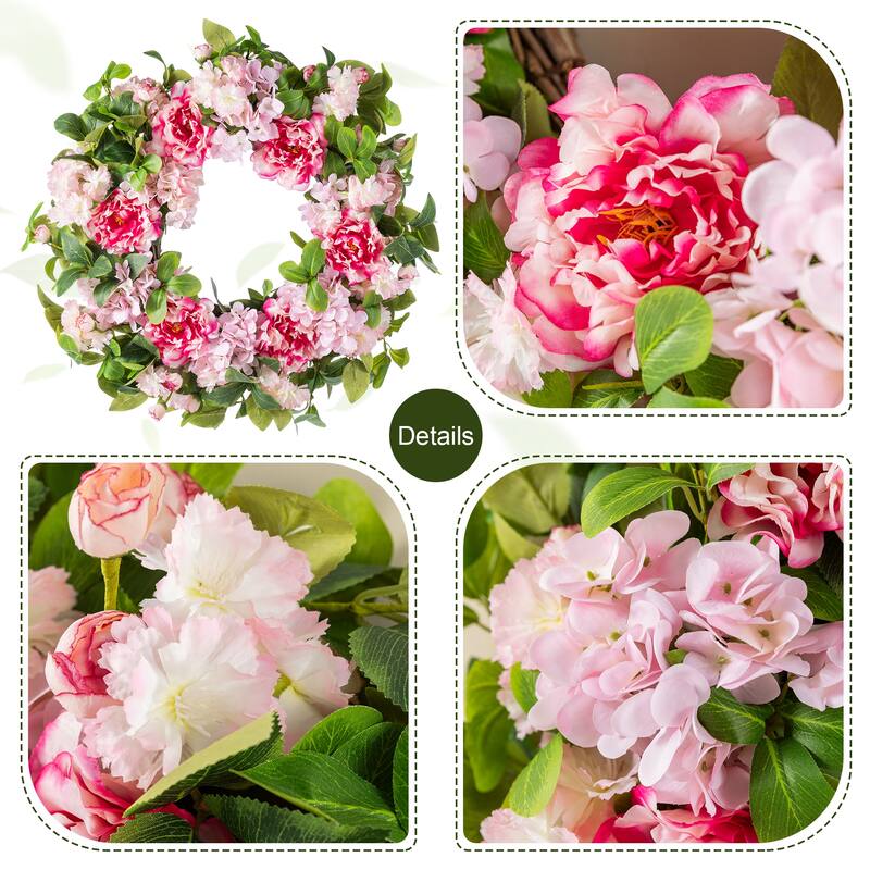 Glitzhome Pink Hydrangea, Peony & Cherry Wreath Garland