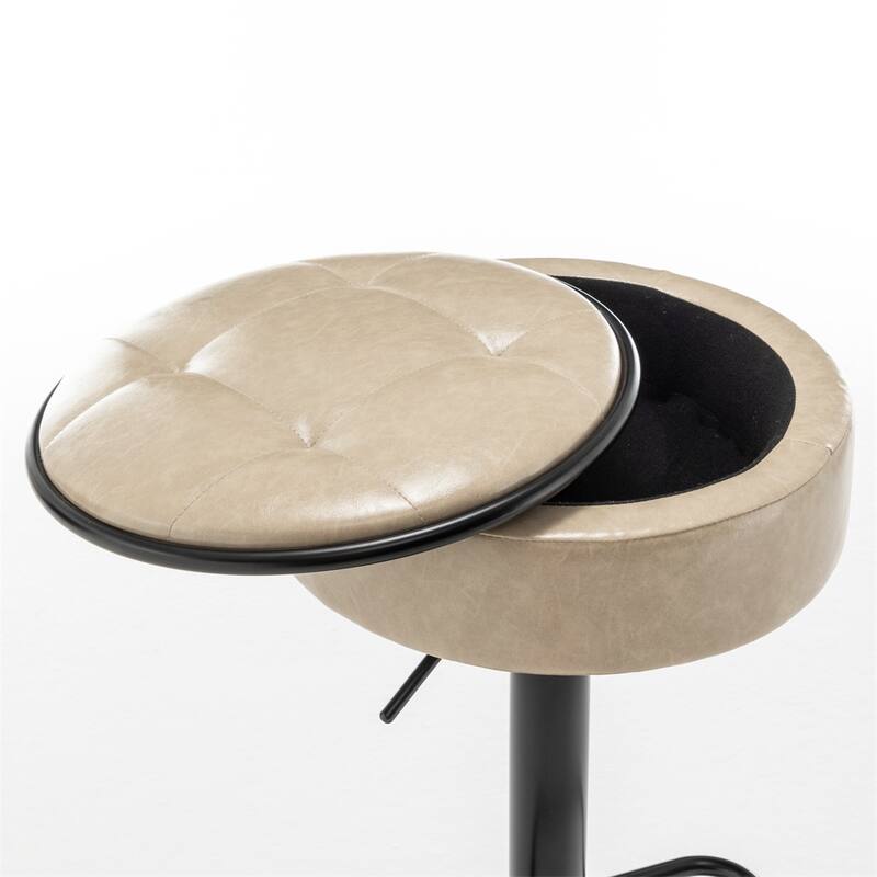 Round Storage Bar Stool Set of 2,Height Adjustable with Metal Frame