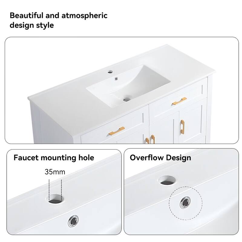 48" Bathroom Vanity with Ceramic Sink Combo, Abundant Storage Cabinet