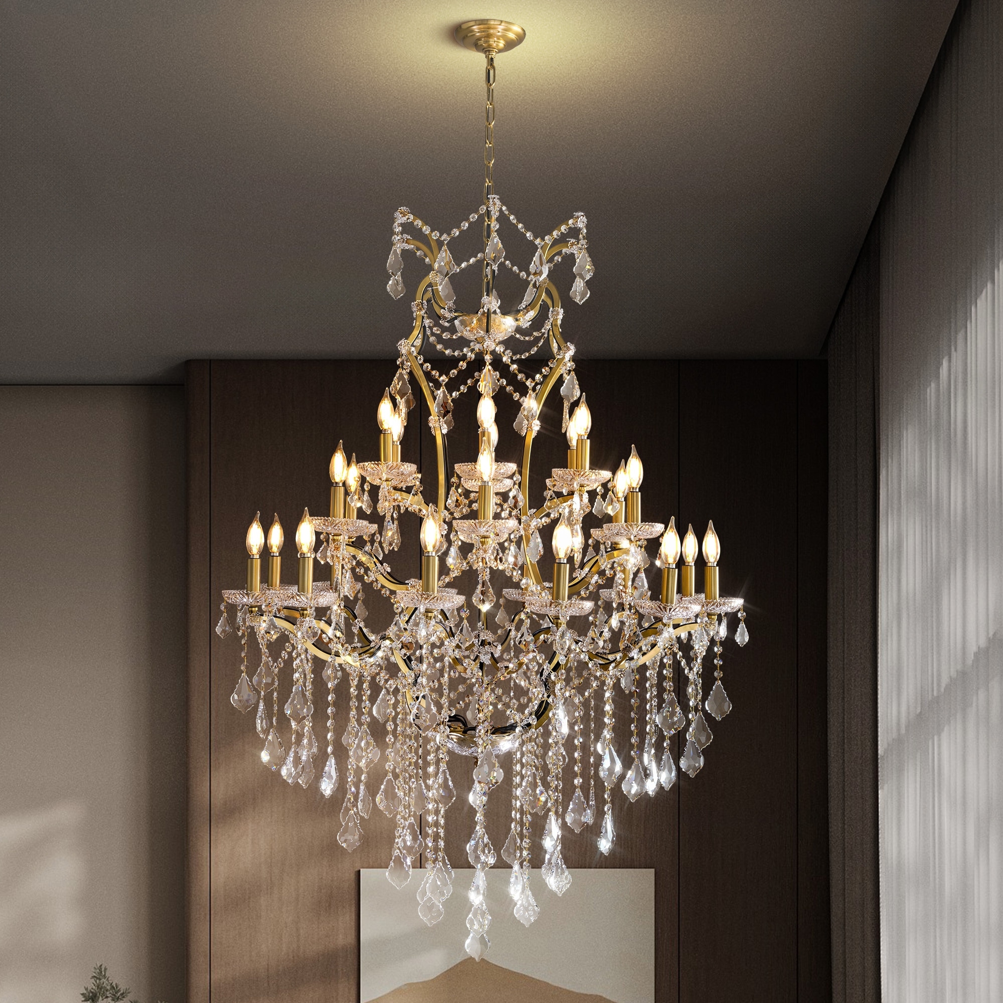 KAYLA Large Crystal Chandelier 28-49in Chandelier Light Fixture Modern Maria Theresa Crystal Chandeliers