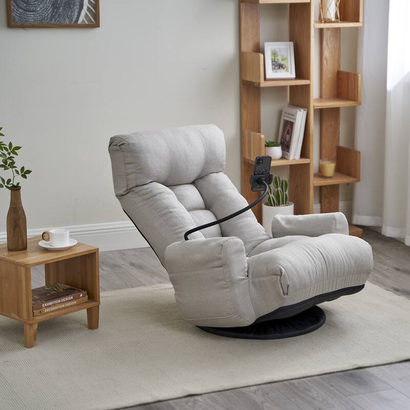 Adjustable Lounge Sofa Chair with 360° Rotating Base and Built-In Phone Holder