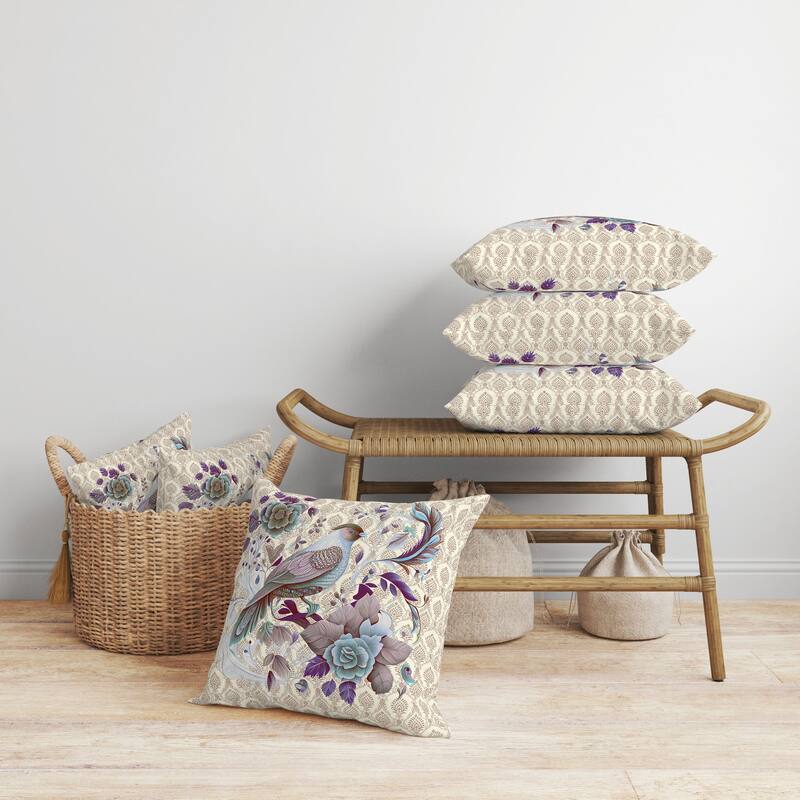 Songbird Rose Radiance Faux Suede Reversible Throw Pillow Beige and Multi