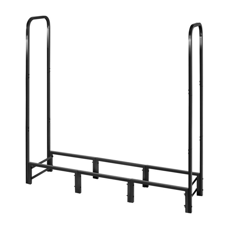 Black Steel Firewood Storage Rack with Full Coverage 600D Oxford Fabric Protective Cover - 48.03 × 12.60 × 46.46 in