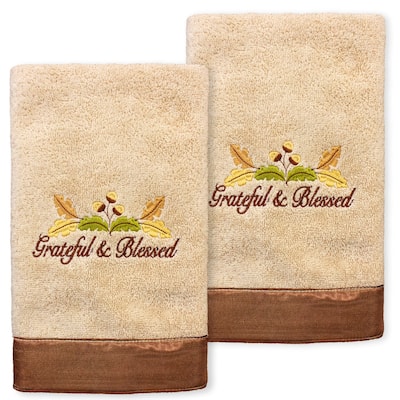 Authentic Hotel and Spa Blessed - Embroidered Luxury 100% Turkish Cotton Hand Towels (Set of 2)